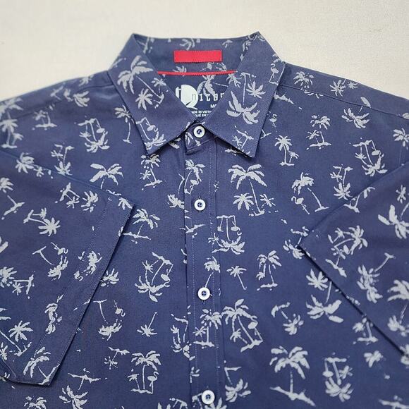 Nicoby Short Sleeve Soft Mens Button Down Shirt Blue Palm Trees Sz M - Picture 1 of 7